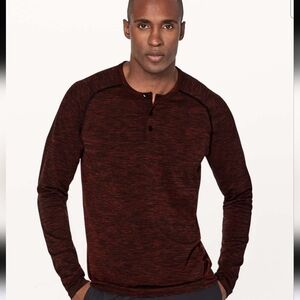 Lululemon Metal Vent Tech Long Sleeve Henley Shirt Oxblood / Black L